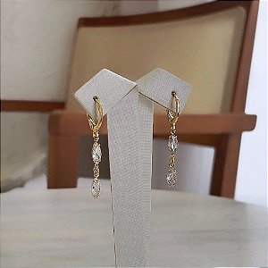 Brinco de Argola Pingente Dois Navetes Cristal Folheado a Ouro 18k