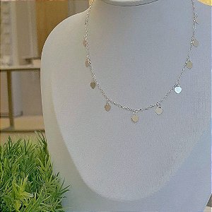 Colar Choker Correntinha com Pingentes de Corações Lisos Folheado a Prata 925
