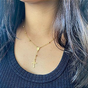 Colar Terço e Bolinhas Folheado a Ouro 18k