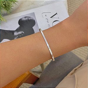 Bracelete Aro Laminado Liso Folheado a Prata 925