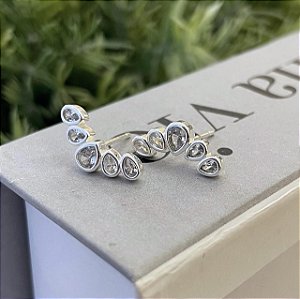 Brinco Earcuff Gotas Cristal Folheado a prata 925