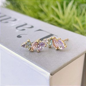 Brinco Gotas e Navetes Candy Color Folheado a ouro 18K