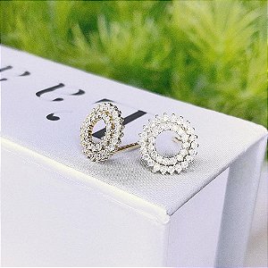 Brinco Circulo Dupla Borda Cravejada Ponteiras Folheado a ouro 18K