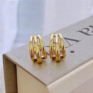 Brinco Earjacket Aberto 3 Fios Lisos Folheado a ouro 18K