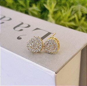 Brinco de Coração Pavê Cravejado Ponteiras Folheado a ouro 18K