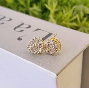 Brinco de Coração Pavê Cravejado Ponteiras Folheado a ouro 18K