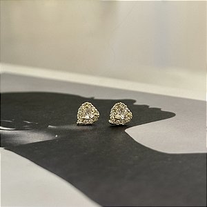 Brinco de Coração com Borda Cravejada e Zirconia Cristal Centro Folheado a ouro 18K