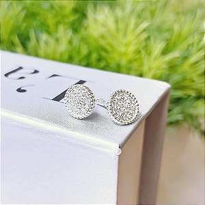 Brinco Chuveiro Grande Cravejado com Borda Granitada Folheado a prata 925