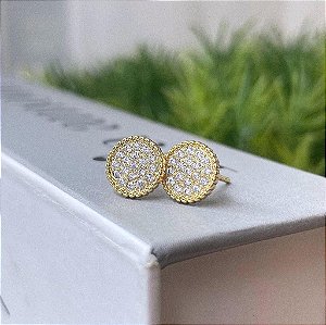 Brinco Chuveiro Médio Cravejado com Borda Granitada Folheado a ouro 18K