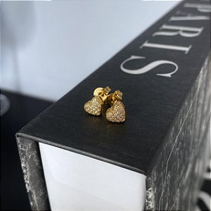 Brinco de Coração Cravejado Grande Pavê Galeria Folheado a ouro 18K