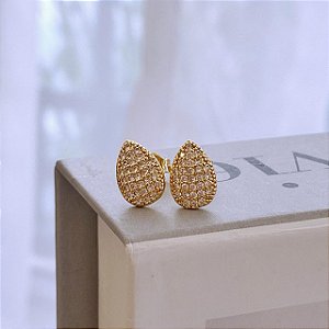 Brinco de Gota Pavê Cravejada Cristal Grande Folheado a ouro 18K