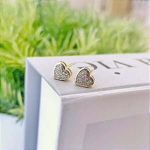 Brinco de Coraçao Pave Pequeno Folheado a ouro 18K