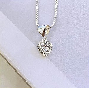 Colar de Coração com Borda Cravejada e Zirconia Cristal Centro Folheado a prata 925