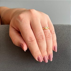 Anel Navete Cristal com a Borda Cravejada Folheado a ouro 18K