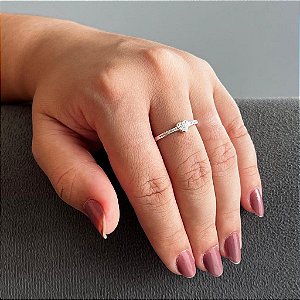 Anel Meia Aliança Cravejada Com Coração Pavê Folheado a prata 925