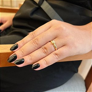 Anel Aro Liso com Coração Cravejado Folheado a ouro 18K