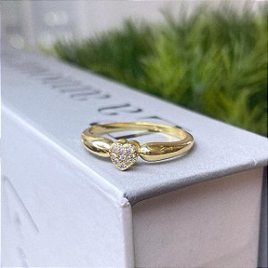 Anel Aro Liso com Coração Cravejado Folheado a ouro 18K