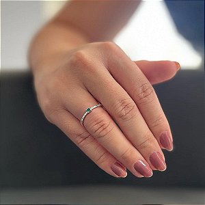 Anel Aparador e Solitário Verde Folheado a prata 925