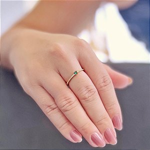 Anel Aparador e Solitário Verde Folheado a ouro 18 K