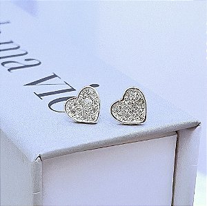 Brinco de Coraçao Pave Cravejado Cristal Folheado a Prata 925