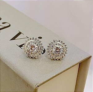 Brinco Redondo com Dupla Borda Cravejada e Zircônia Cristal Central Folheado a Prata 925
