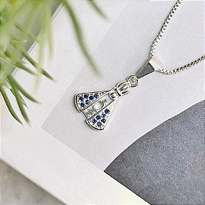 Colar Nossa Senhora Aparecida Manto Azul Folheado a Prata 925