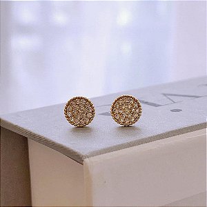 Brinco Redondo Pave Cravejado Pequeno Folheado a Ouro 18k
