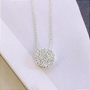 Colar Chuveiro Cristal Cravejado Borda Trabalhada Folheado a Prata 925