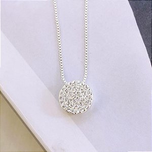 Colar Chuveiro Cristal Cravejado Borda Trabalhada Folheado a Prata 925