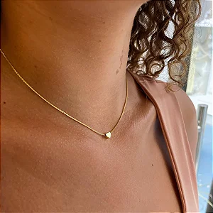 Colar Pingente Coraçao 3D Folheado a ouro 18K