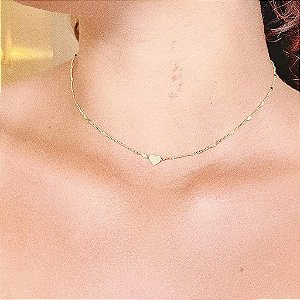 Colar Corrente Coração e Coração Liso Folheado a ouro 18K