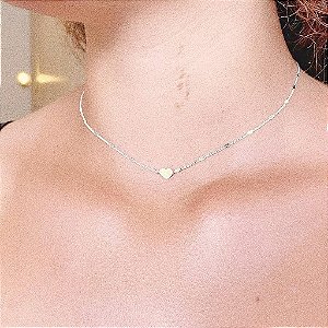 Colar Corrente Coração e Coração Liso Folheado a prata 925