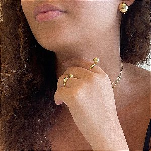 Anel Aberto Liso Pontas Esféricas Folheado a ouro 18K