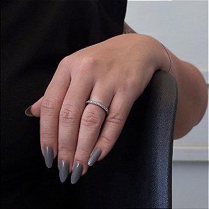 Anel Meia Aliança Aparador Zircônias Fio Alto Steel