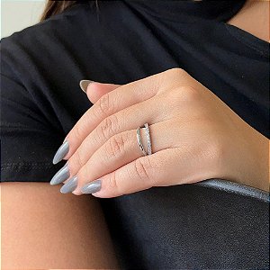 Anel Duplo Fio Liso e Cravejado Steel