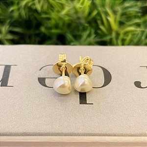 Brinco de Pérola Coração P Folheado a ouro 18K