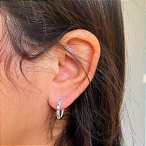 Brinco de Argola 1 Fio Cravejado Slim Rainbow G Folheado a prata 925
