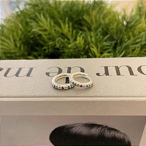 Brinco de Argola 1 Fio Cravejado Slim Rainbow M Folheado a prata 925