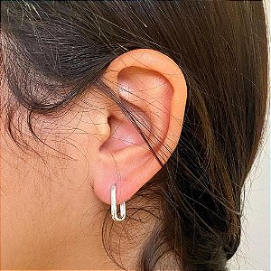 Argola Retangular Fio Liso Abaulado G Folheado a prata 925