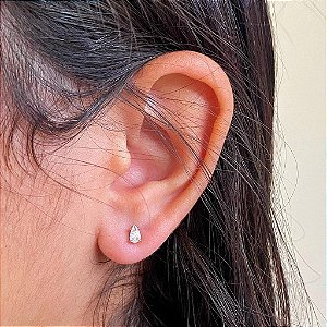 Brinco de Ponto de Luz Gota Cristal P Folheado a ouro 18K