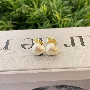 Brinco de Pérola Coração G Folheado a ouro 18K