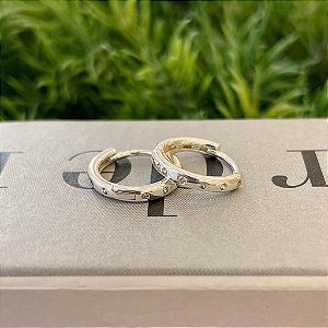 Brinco de Argola 5 Zirconias Redondas Cravadas M Folheado a prata 925