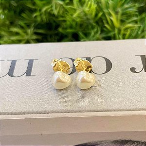 Brinco de Pérola Coração M Folheado a ouro 18K