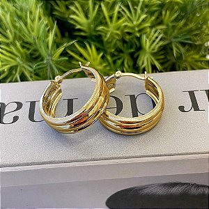 Brinco de Argola Canaletas Lisas Folheado a ouro 18K