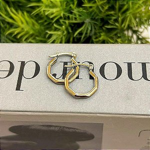 Brinco de Argola Hexagonal Fecho Italiano Folheado a ouro 18K