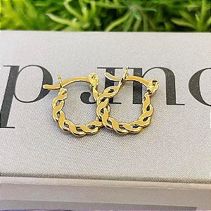 Brinco de Argola Fios Entrelaçados Fecho Italiano Folheado a ouro 18K
