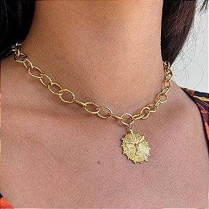 Choker Pingente Espírito Santo Folheado a Ouro 18K