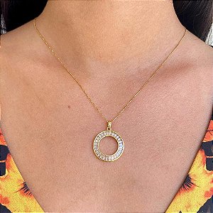 Colar Circulo Baguetes Folheado a ouro 18K