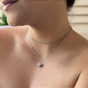 Colar Chuveiro Cristal Cravejado Borda Trabalhada Steel