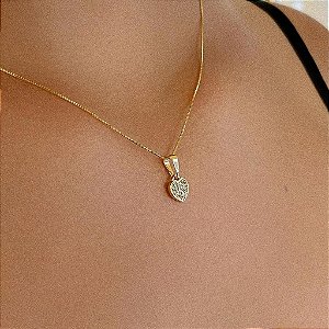 Colar Coração Pavê Cravejado Folheado a ouro 18K